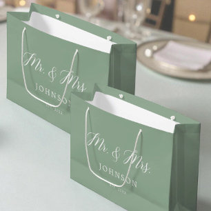 Sage Green Mr and Mrs Newlyweds Large Gift Bag