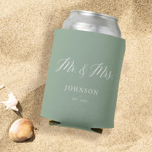 Sage Green Mr and Mrs Wedding Favours Can Cooler (Creator Uploaded)