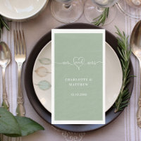 Sage green mr mrs heart script simple wedding