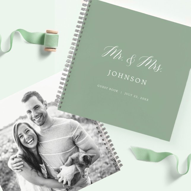 Sage Green Mr. & Mrs Photo Wedding Guest Book (Creator Uploaded)