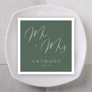 Sage Green Mr & Mrs Script Wedding Napkin