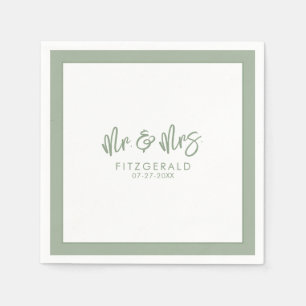 Sage Green Mr & Mrs Wedding Reception Cocktail Napkin