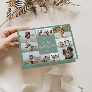 Sage green multi photo mum typography modern card