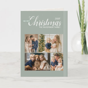 Sage Green Multi Photo Pinstripe Christmas Folded Holiday Card