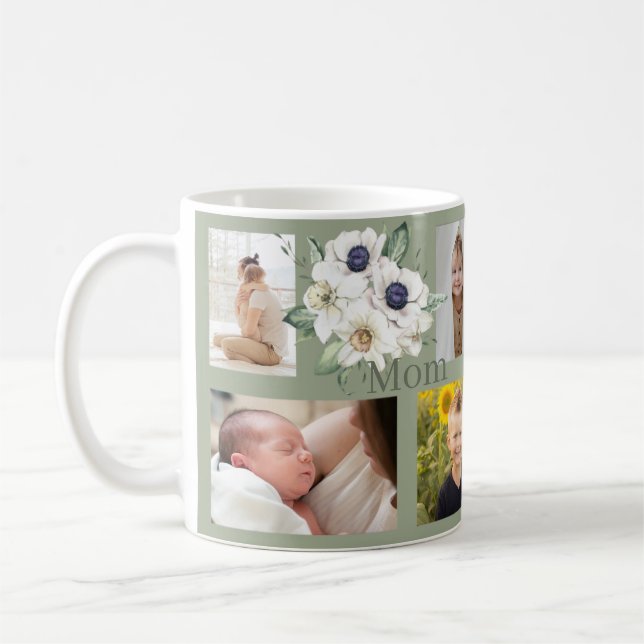 Sage Green Mum Photo Collage Coffee Mug (Left)