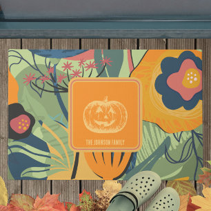 Sage Green Mustard Fall Floral Pumpkin Doormat