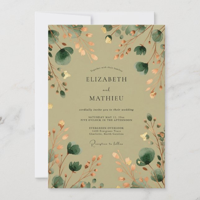 Sage Green Muted Forest Wedding Invitation (Front)