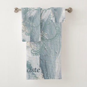 Sage Green Name Abstract Henna Bath Towel Set