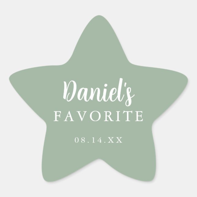  Sage Green Name Favourite Wedding Treat Box Star Sticker (Front)