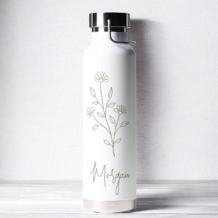 Sage Green Name Floral Bachelorette Bridal Water Bottle