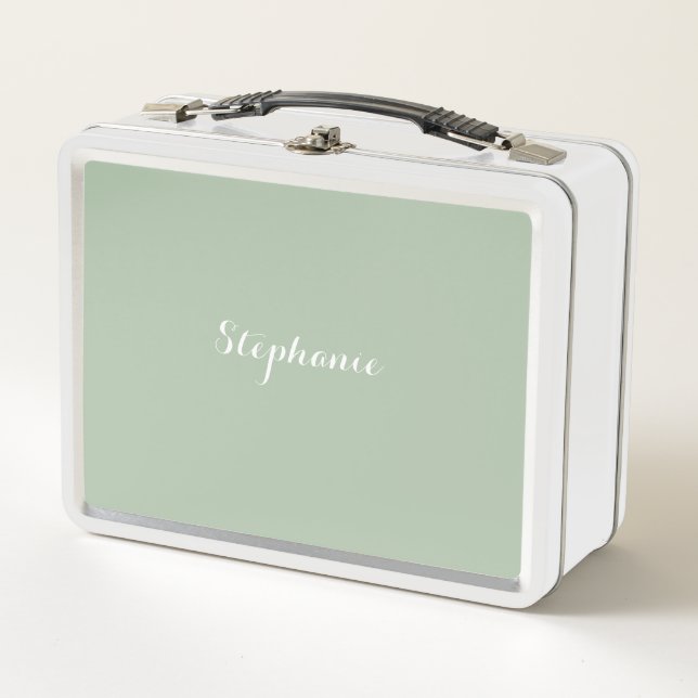 Sage Green Name Modern Elegant Monogram Boho Metal Lunch Box (Front)