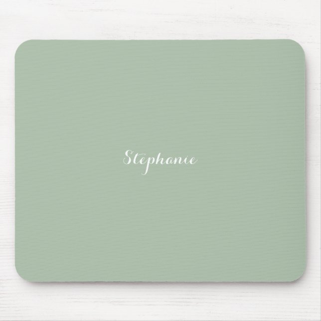 Sage Green Name Modern Elegant Monogram Boho Mouse Mat (Front)