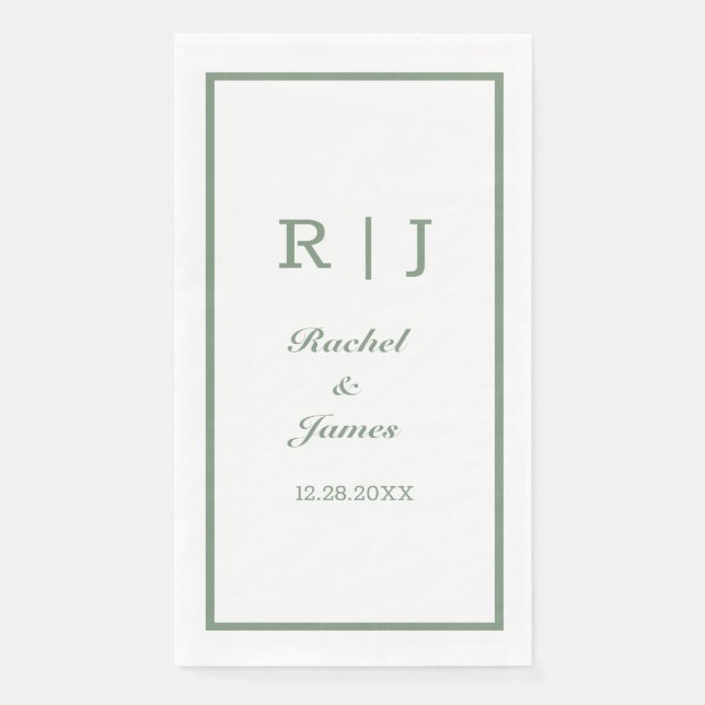Sage Green Name Monogram Minimal Elegant Wedding Napkin (Front)