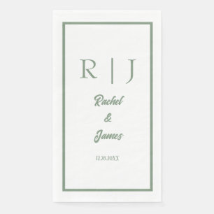 Sage Green Name Monogram Minimal Elegant Wedding Napkin