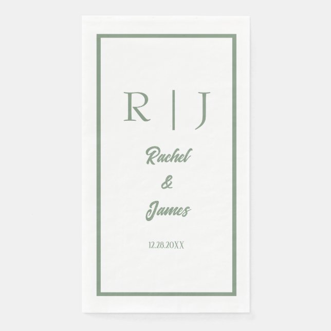 Sage Green Name Monogram Minimal Elegant Wedding Napkin (Front)