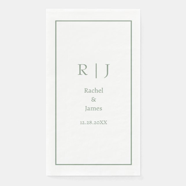 Sage Green Name Monogram Minimal Elegant Wedding Napkin (Front)