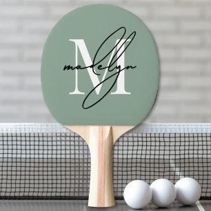 Sage Green Name Monogram Ping Pong Paddle