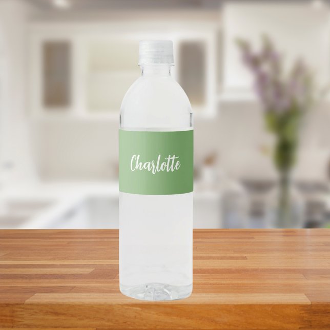 Sage green name script water bottle label (Creator Uploaded)