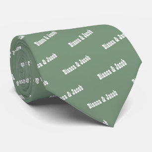 Sage green Names wedding Neck Tie