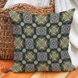 Sage Green Navy Dusty Blue Arabesque Abstract  Cushion