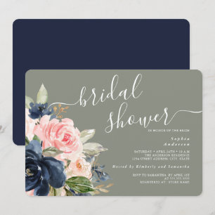 Sage Green Navy Floral Bridal Shower Invitation