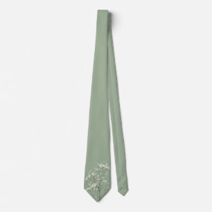 Sage Green Necktie with Baby's Breath Floral Detai