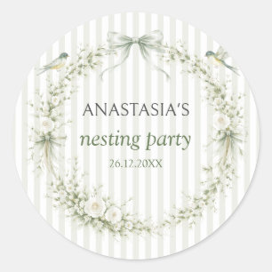 Sage Green Nesting Party Baby Shower Classic Round Sticker