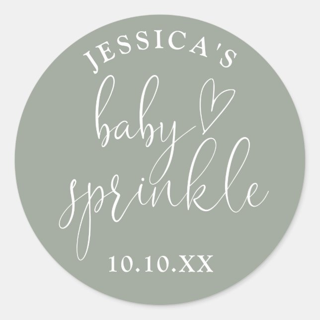 Sage Green Neutral Baby Sprinkle Shower Favour Classic Round Sticker (Front)