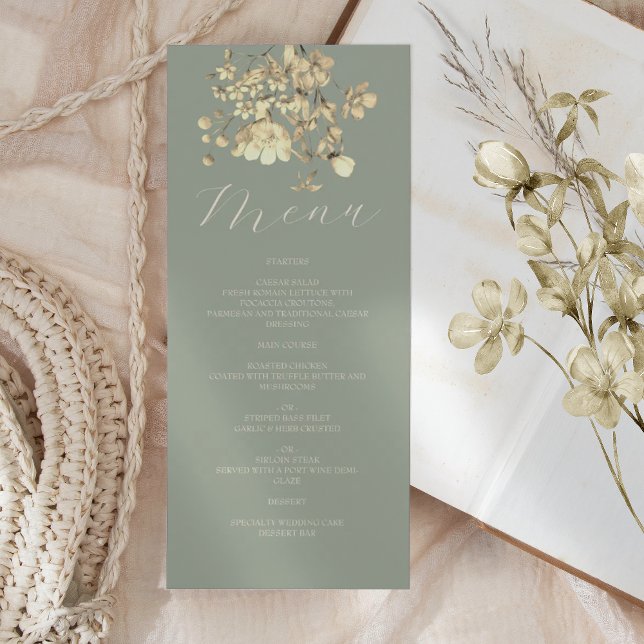 Sage Green Neutral Floral Wedding Menu (Creator Uploaded)