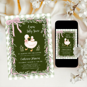 Sage Green New Silly Goose Gingham Baby Shower Invitation