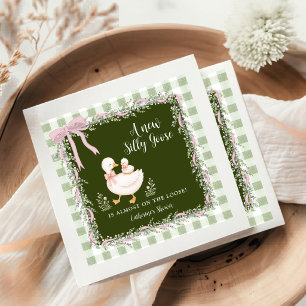 Sage Green New Silly Goose Gingham Baby Shower Napkin