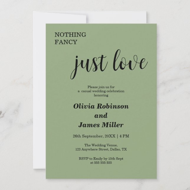Sage Green Nothing Fancy Just Love Casual Wedding  Invitation (Front)