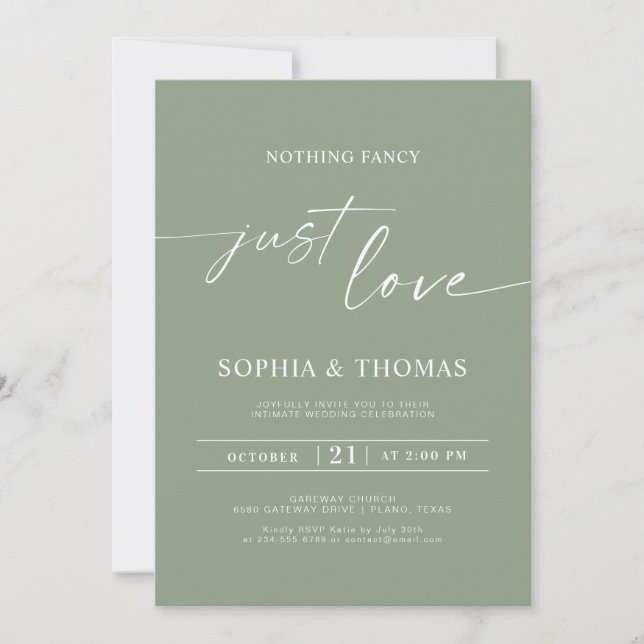Sage Green Nothing Fancy Just Love Wedding Invitation (Front)