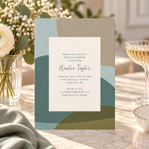 Sage Green Olive Abstract Geometric Bridal Shower Invitation