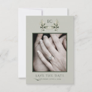 Sage Green Olive Branch Monogram Photo Wedding Save The Date