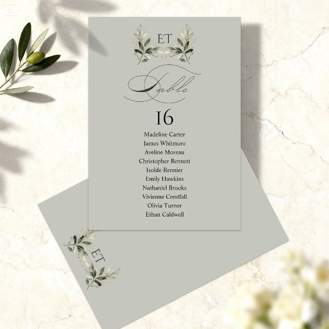 Sage Green Olive Branch Monogram Table Number (Creator Uploaded)