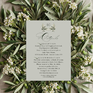 Sage Green Olive Branch Monogram Wedding Details  Enclosure Card