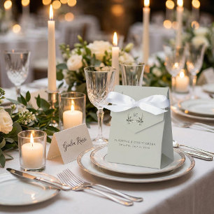 Sage Green Olive Branch Monogram Wedding Favour Box