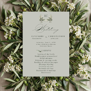 Sage Green Olive Branch Monogram Wedding Program  Programme