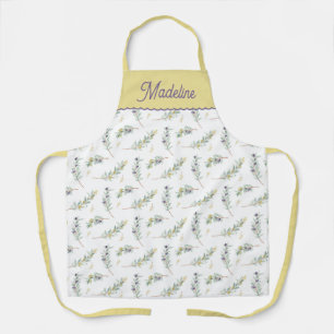 Sage Green Olive Branch Pattern Custom Name Apron
