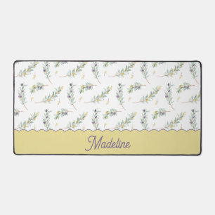 Sage Green Olive Branch Pattern Monogram Name Desk Mat