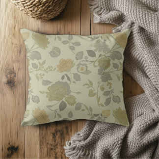 Sage Green Olive Gold Gray Modern Farmhouse Floral Cushion