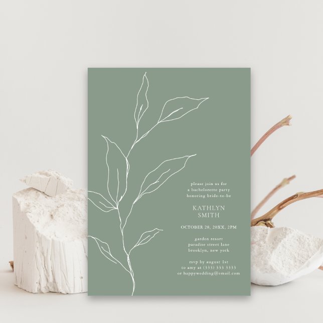 Sage Green Olive Leaf Branch Bachelorette Party Invitation (Creator Uploaded)