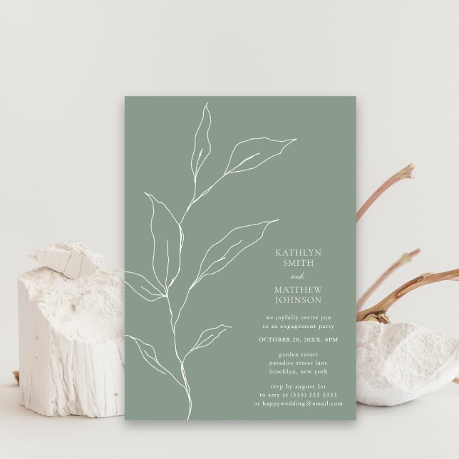 Sage Green Olive Leaf Branch Engagement Party Invitation (Creator Uploaded)