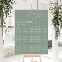 Sage Green Olive Leaf Wedding 15 Table Seating