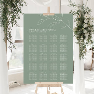 Sage Green Olive Leaf Wedding 20 Table Seating Poster