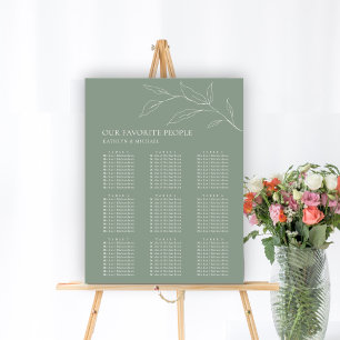 Sage Green Olive Leaf Wedding 9 Table Seating Poster