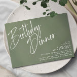 Sage Green Olive | Modern Simple Birthday Dinner Invitation<br><div class="desc">Modern minimal style birthday dinner invitations with heading "Birthday Dinner" text in a brush script font. Off-centre design with your event details in the lower right corner. White text on a dark green background.</div>