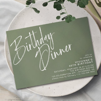 Sage Green Olive | Modern Simple Birthday Dinner Invitation