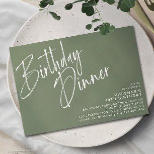 Sage Green Olive Modern Simple Birthday Dinner Invitation